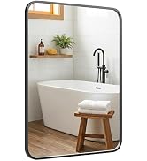 Pocetry 24x36 Inch Matte Black Bathroom Vanity Mirrors | Flush Mount Deep Set Metal Wall Mirror f...