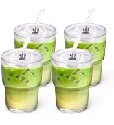 Cafezi 13 oz Glass Tumbler with Glass Straw and Lid, Leak-Proof Reusable Travel Cup for Iced Coff...