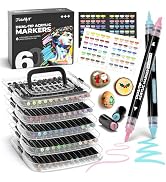 JusArt 60 Colors Automatic Ink Control Acrylic Paint Markers,Dual Tip with Broad Tip and Brush Ti...