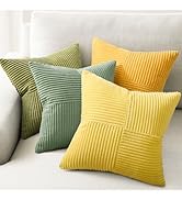 Topfinel Fall Yellow Green Throw Pillow Covers Set of 4,Boho Pillow Covers Soft and Cozy Velvet D...