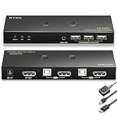 RYXN KVM Switch DisplayPort 1 Monitors 2 Computers, DP KVM Switch Share USB 2.0 Devices with 3 US...