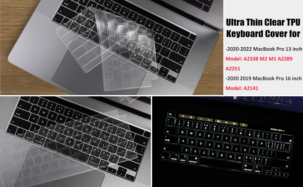 2022 Macbook Pro 13 M2 M1 A2338 A2251 A2289 & Macbook Pro 16 Inch Keyboard Cover