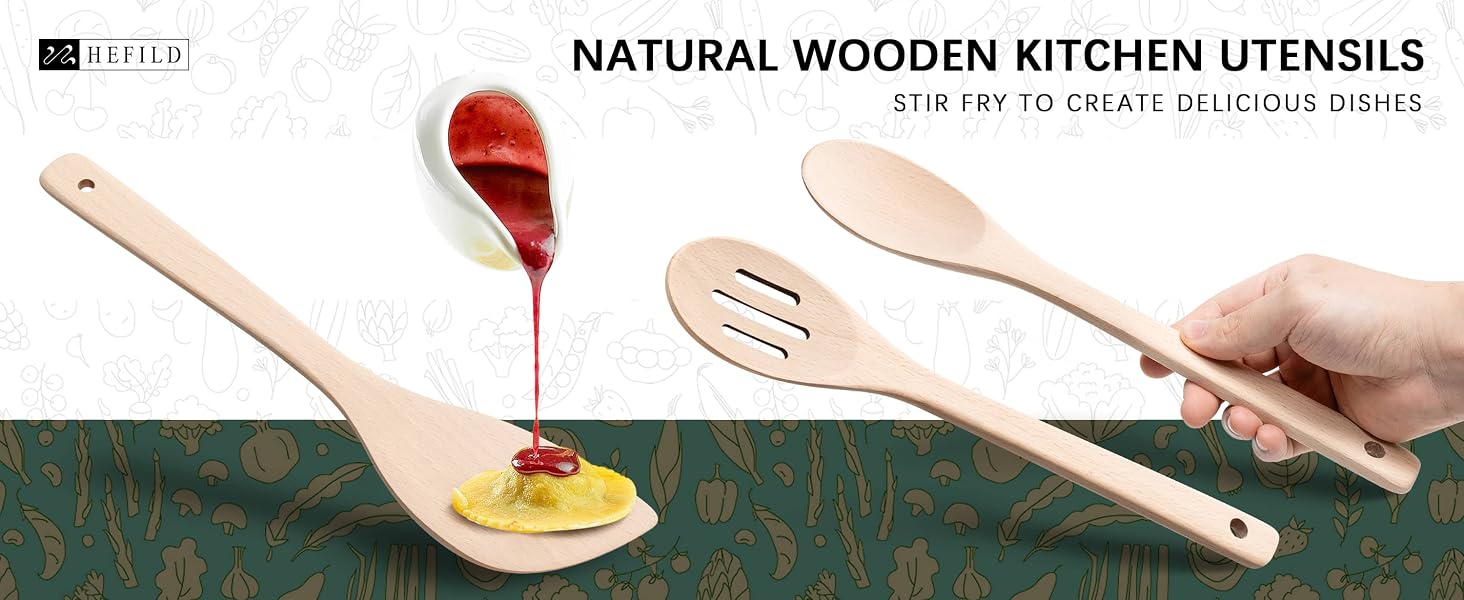 Wooden Spoons for Cooking,Wooden Utensil Set Includes Slotted Spoon,Spoon&Wooden Spatula for Cooking