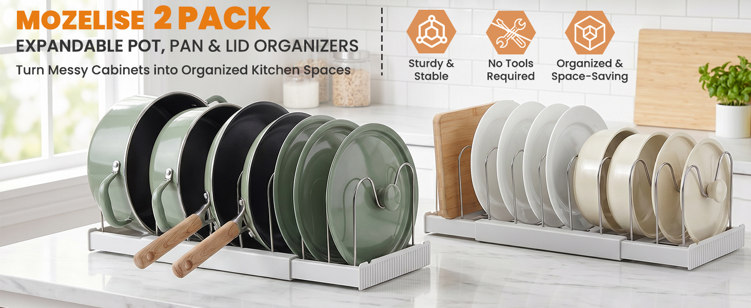 pot organizers inside cabinet