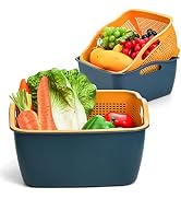 Jucoan 2 Pack 9 & 8 Quart Large Kitchen Strainer Colander Bowl Set, Double-Layer Plastic Fruits V...
