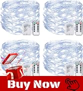 kolpop 4 Pack 39FT Fairy Lights Battery Operated with Timer & Remote, Waterproof 120 LED Twinkle ...