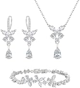 BriLove Wedding Jewelry Set for Women Bracelet Necklace Earrings Cubic Zirconia Bride Butterfly S...