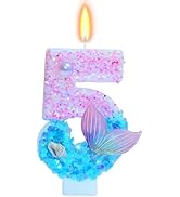 Mermaid Themed Birthday Candles, Number 5 Girls Glitter Birthday Party Supplies,Anniversary Party...