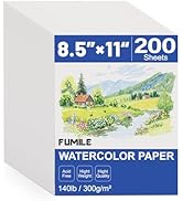 200 Sheets 8.5x11 Inch Watercolor Paper Bulk, 140lb /300GSM White Cold Press Water Color Paper fo...