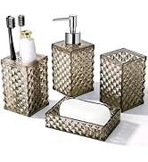 RYTOXILO Brown Bathroom Accessories Set, 4 Pack Acrylic Bath Accessory Sets Complete, Diamond Soa...