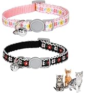 AIITLE 2 Pack Breakaway Cat Collar with Bell, Adjustable Flower Printing Cat Collars for Girl Cat...