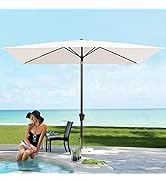 JEAREY 6.5x10ft Olefin Rectangular Patio Umbrella Outdoor Umbrella with Auto Tilt Crank System,Ma...