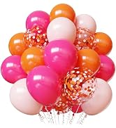 Pink and Orange Balloons, 50pcs 12 inch Hot Pink Orange Confetti Balloons for Baby Shower Theme P...