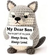 WEYON Valentine’s Day Gift for Son or Teen Boys from Mom or Dad – Handmade Crochet Wolf Plush wit...