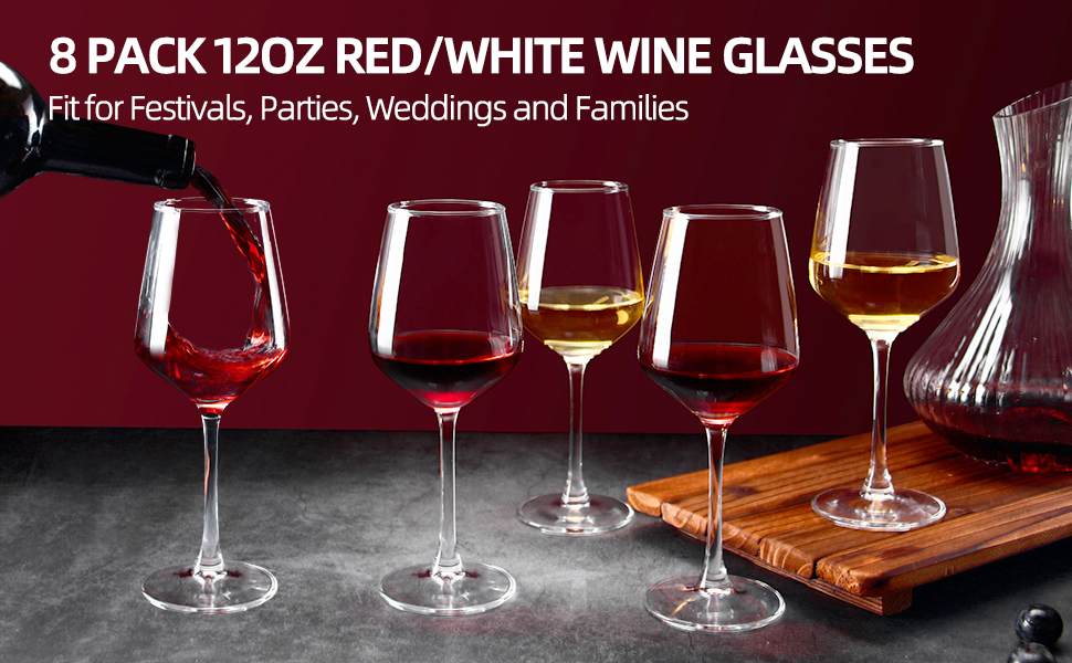 8 PACK 12OZ RED/WHITE WINE GLASSES
