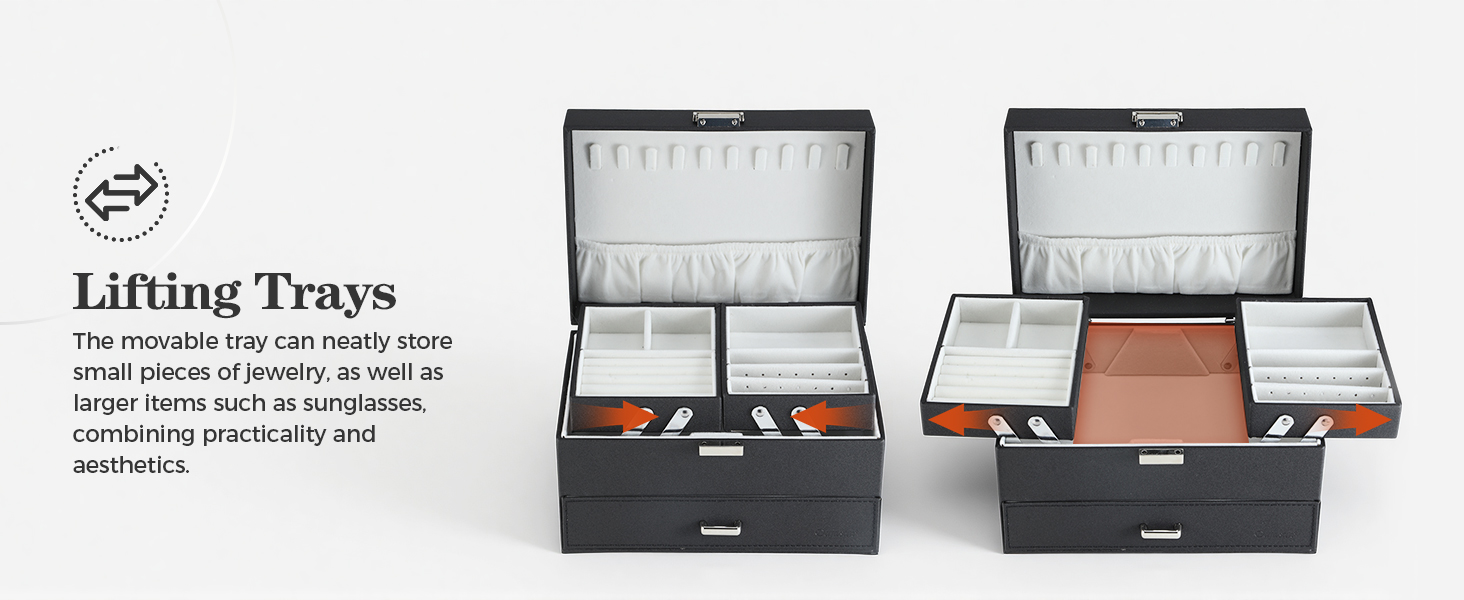 3-tier jewelry case with 2 drawers, large capacity storage for bracelets and earrings