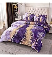 PERFEMET 6 Pcs Bed-in-A-Bag Purple Watercolor Marble Colorful Comforter Set,Ultra Soft and Lightw...