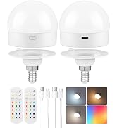 GOEBLESON Rechargeable Light Bulbs with Remote Control, 2 Pack E12 Battery Operated Light Bulbs, ...