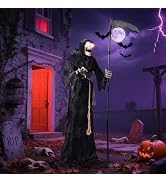 Yescom 6 Ft Halloween Grim Reaper Life Size Animatronics Skull Motion & Sound Activated Outdoor P...