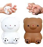 2 PCS Squishy White Bear Stress Ball Brown Bear Squeeze Ball - Dough Balls Fidget Toy - Stretchy ...