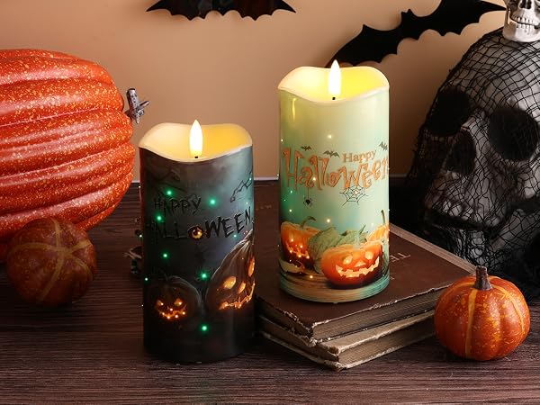 Pumpkin Fiber Optic Flameless Pillar Candles