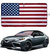 American Flag Windshield Sun Shade, High-Resolution Car Sun Shield with Mirror Cut-Out for Automo...