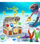 Funscape Kids Diving Pool Toy, Large Treasure Chest Water Dive Game W/Keys Gems Fish, Toddler Out...