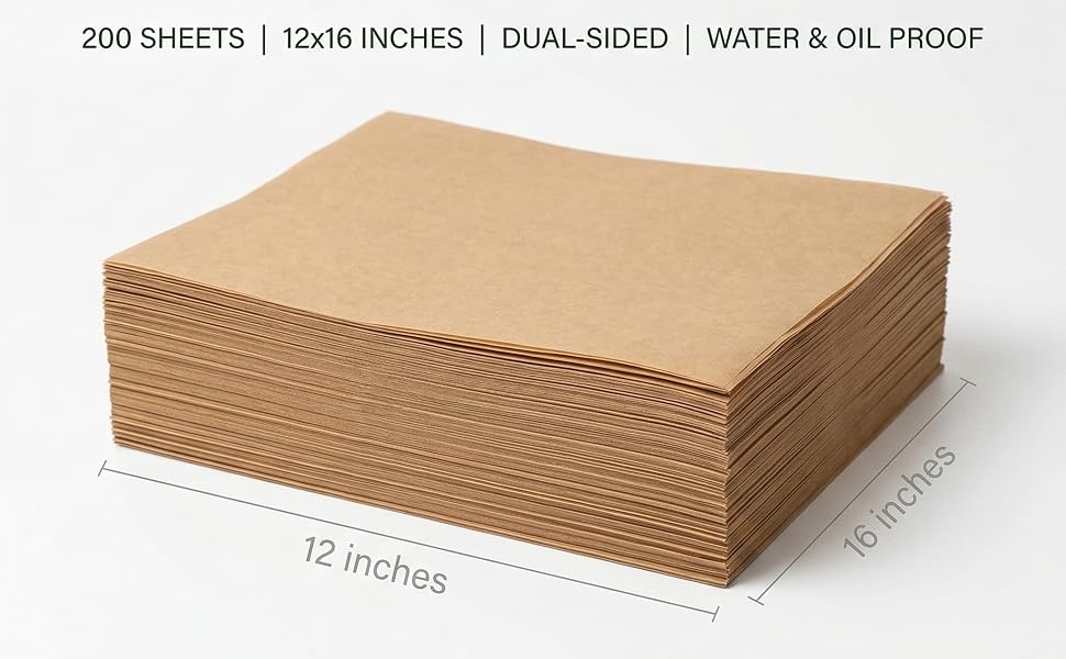 200 PCS 12×16 Inch Unbleached Parchment Paper Sheets