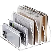 SANRUI Acrylic Desk Mail Organizer Sorters, Clear 5 Upright Compartments Laddered Desktop File Le...