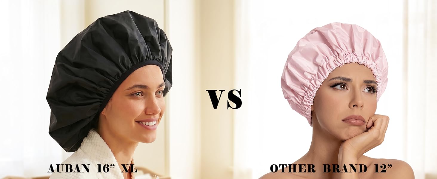AUBAN EXTRA LARGE SHOWER CAP 16 INCH VS OTHER BRAND SHOWER CAP 12 INCH