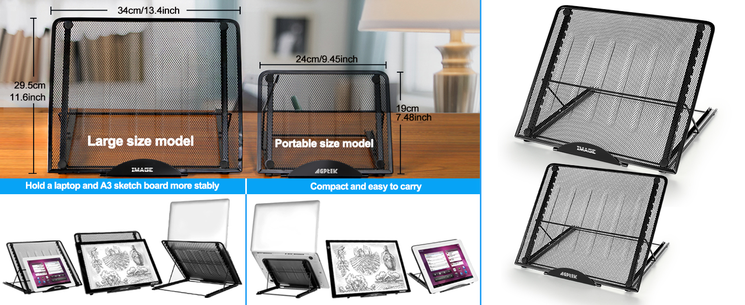 IMAGE Light Pad Stand A3 Light Box Stand 12 Angle Points Adjustable Laptop