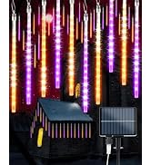 Solar Halloween 20 Tubes Orange Purple Meteor Shower Icicle Lights 480 LED | Raindrop Lights sola...