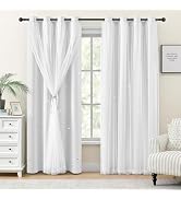 XiDi White Curtains for Girls Bedroom 84 Inches Long Blackout Nursery Curtains Double Layer with ...