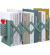 MSDADA Adjustable Bookends, Bookends for Heavy Book, Expandable Book Organizer with Pen Holder fo...