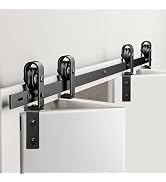 AWDIA 76" Bifold Barn Door Hardware Kit for 4 Doors, Black Track and Top Mounted Heavy Duty Rolle...