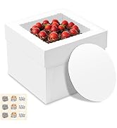3 Pack Cake Boxes, 10x10x8 Inches Tall Cakes Box with Window, White Cake Boxes with Cakes Boards,...
