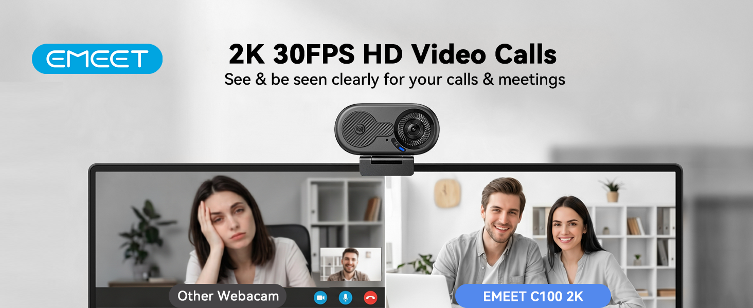EMEET C100 2K Webcam for PC