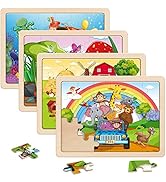 SYNARRY Large Animals Wooden Puzzles for Kids 4 in 1 Gift Box(12.2 * 9.4 in) - FSC Certified, Jig...