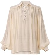 GRACEART Pirate Shirt Men Vampire Renaissance Shirts Victorian Ruffled Medieval Costume Cotton Li...