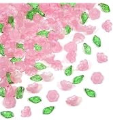 TOAOB 120pcs Glass Bellflower Beads for Jewelry Making with Hole 12mm Pink Trumpet Flower and Gre...