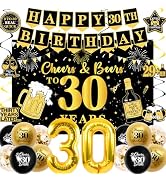 30th Birthday Decorations for Men Women, Black Gold Happy 30th Birthday Party Decorations, Cheers...