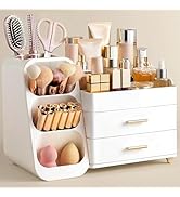 HBlife Makeup Organizer with Brush Holder for Vanity, Large Plastic Bathroom Countertop Organizer...