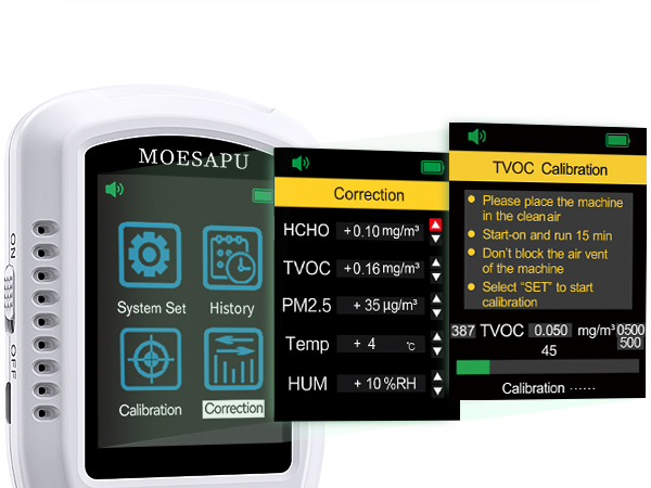 air quality monitor formaldehyde hcho tvoc voc co2 pm2.5 aqi meter detector alarm tester home indoor