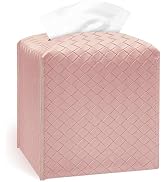 Azormi Tissue Box Cover, PU Leather Square Tissue Box Holder with Braided Pattern, Cube Tissue Bo...