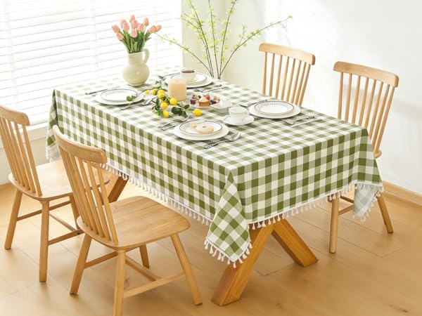 tassel sage green table cover