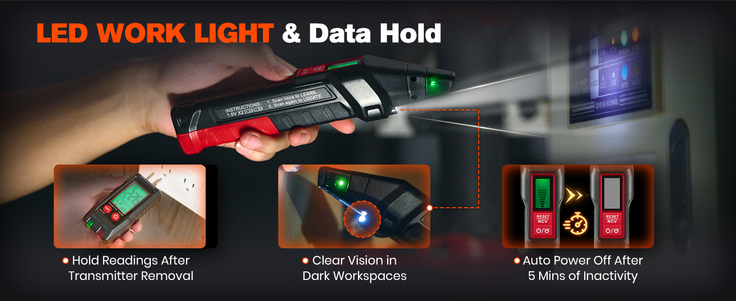 CIRCUIT FINDER WITH LED WORK LIGHT & Data Hold