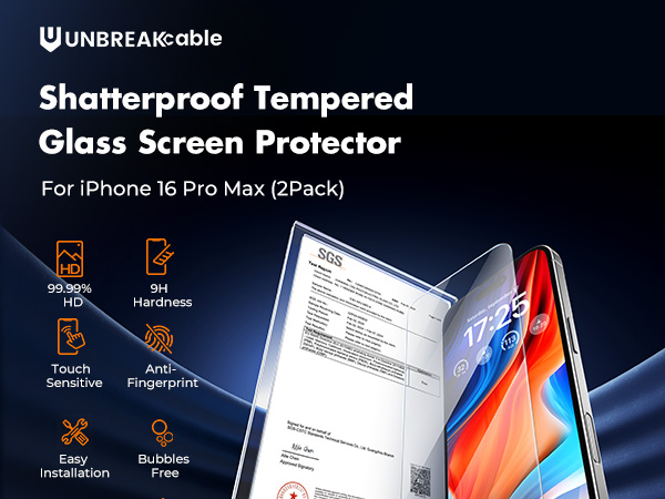 Tempered Glass Screen Protector for iPhone 16 Pro Max