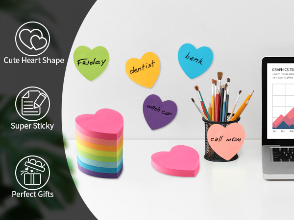 heart sticky notes cute stationary planner accessories galentines day gifts paper hearts