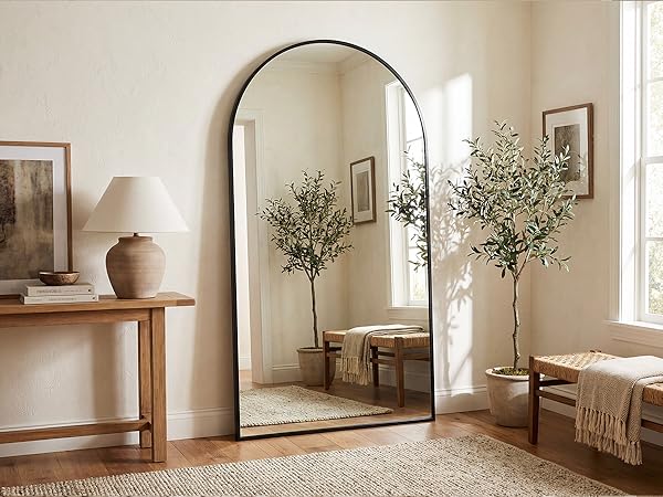Arched Full Length Standing Leaning Mirror Body Aluminum Alloy Thin Frame Suitable Bedroom Cloakroom