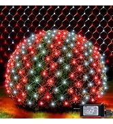 LitHome 14.8FT x 5FT Christmas Net Lights Outdoor, 300 LED Red White Bush Lights with 8 Modes, Co...